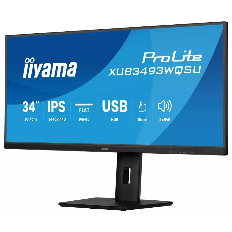 Monitor komputerowy IIYAMA ProLite XUB3493WQSU-B6 34 cala 3440×1440 UltraWide QHD IPS LED, 1 ms, hub USB 3.2, głośniki, VESA, regulacja wysokości