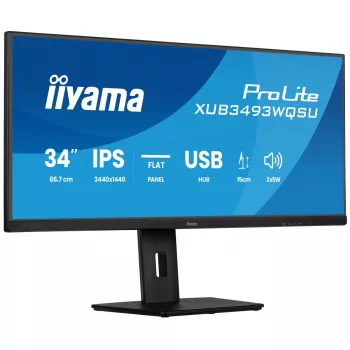Monitor komputerowy IIYAMA ProLite XUB3493WQSU-B6 34 cala 3440×1440 UltraWide QHD IPS LED, 1 ms, hub USB 3.2, głośniki, VESA, regulacja wysokości