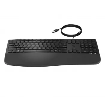 Klawiatura przewodowa HP 485 Comfort, pełnowymiarowa, USB, membranowa, z podpórką pod nadgarstki
