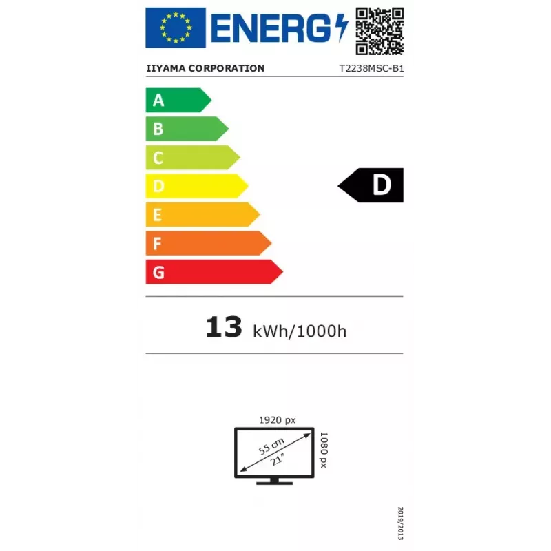 Monitor komputerowy iiyama ProLite T2238MSC-B1 54,6 cm (21,5 cala) 1920 x 1080 pikseli Full HD LED dotykowy Czarny