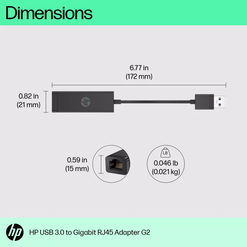 HP USB 3.0 na Gigabit RJ45 Adapter G2, przewodowy, USB, Ethernet, czarny