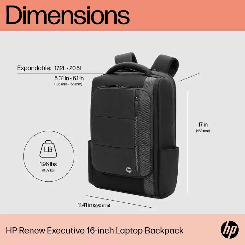 Plecak na laptopa HP Renew Executive 16 cali, Plecak, 40,9 cm (16,1 cala), 890 g