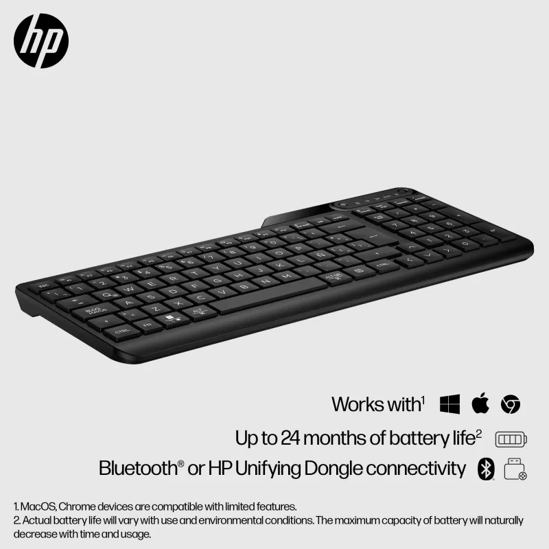 Klawiatura bezprzewodowa HP 475 Dual-Mode, pełnowymiarowa (100%), bezprzewodowa, RF + Bluetooth, membranowa, czarna
