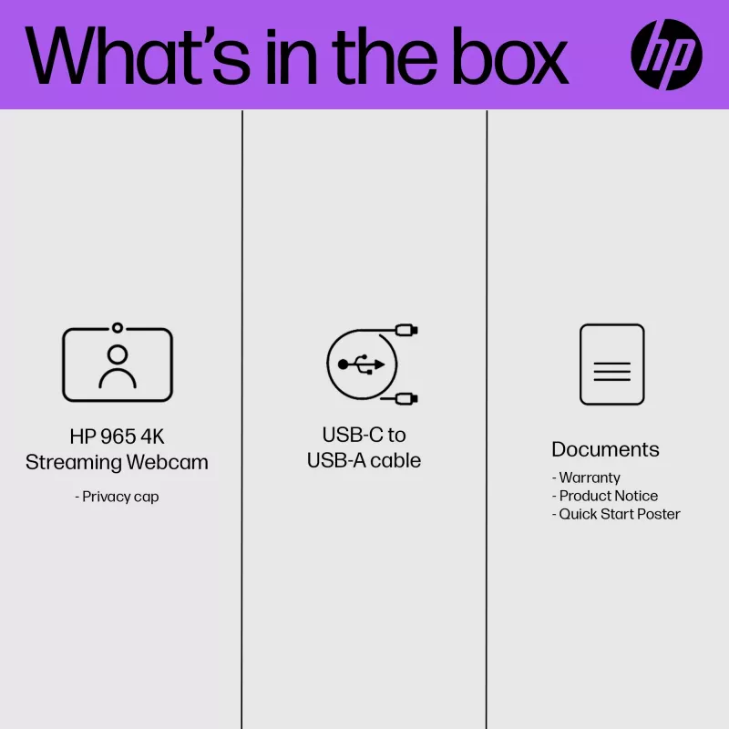 HP 325 FHD Kamera internetowa, Biznesowa, Windows 10, Windows 11, MacOS, 72 mm, 53,6 mm, 53,2 mm