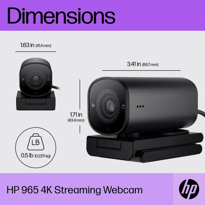 HP 325 FHD Kamera internetowa, Biznesowa, Windows 10, Windows 11, MacOS, 72 mm, 53,6 mm, 53,2 mm