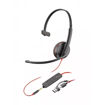 HP Poly Czarnywire 3215 monofoniczny zestaw słuchawkowy USB-C +wtyk 3,5 mm +adapter USB-C/A (Bulk)