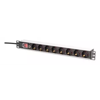 DIGITUS PDU - 1U aluminiowa listwa zasilająca do montażu w szafie rack 7x bezpieczeństwo + 1x gniazdo 16A 4000W 250VAC 50/60Hz ochrona przeciążeniowa
