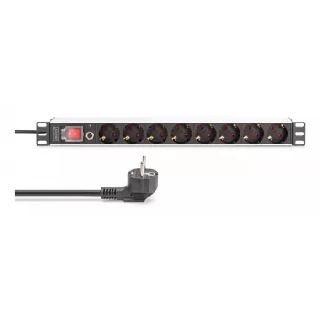 DIGITUS PDU - 1U aluminiowa listwa zasilająca do montażu w szafie rack 7x bezpieczeństwo + 1x gniazdo 16A 4000W 250VAC 50/60Hz ochrona przeciążeniowa