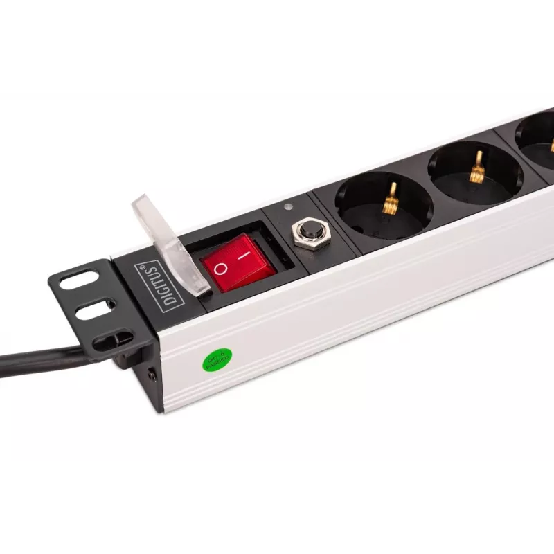 DIGITUS PDU - 1U aluminiowa listwa zasilająca do montażu w szafie rack 7x bezpieczeństwo + 1x gniazdo 16A 4000W 250VAC 50/60Hz ochrona przeciążeniowa