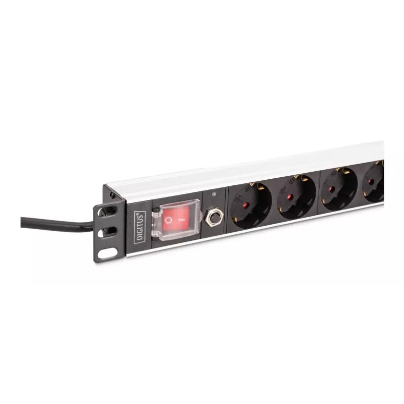 DIGITUS PDU - 1U aluminiowa listwa zasilająca do montażu w szafie rack 7x bezpieczeństwo + 1x gniazdo 16A 4000W 250VAC 50/60Hz ochrona przeciążeniowa