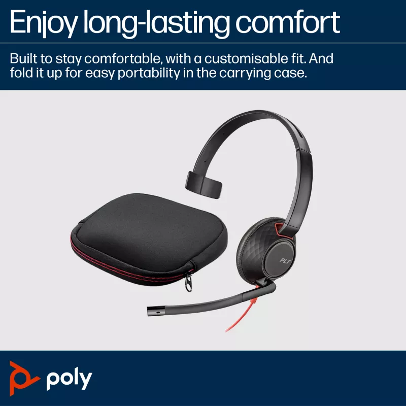 HP Poly Blackwire 5210 Jednosłuchawkowy zestaw słuchawkowy USB-C + wtyk 3,5 mm + adapter USB-C/A (hurt)