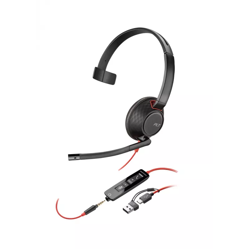 HP Poly Blackwire 5210 Jednosłuchawkowy zestaw słuchawkowy USB-C + wtyk 3,5 mm + adapter USB-C/A (hurt)