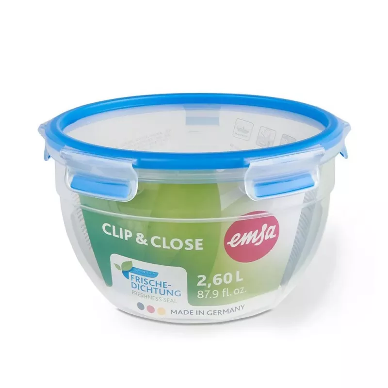 EMSA CLIP & CLOSE N10114 Pojemnik okrągły 2,6 l niebieski, przezroczysty 1 szt.