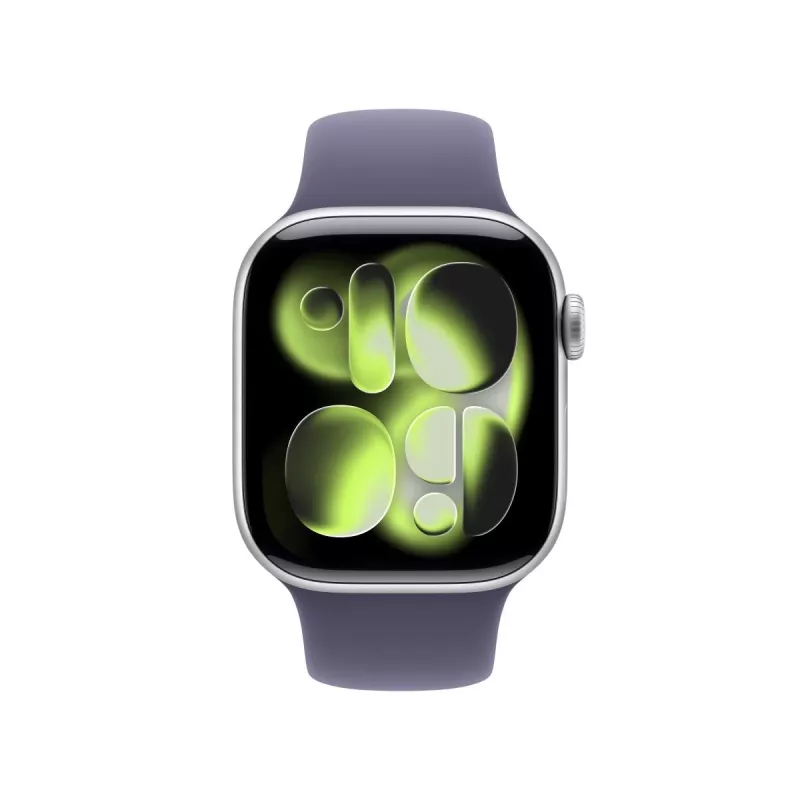 APPLE Watch Series 11 GPS 42mm srebrna aluminiowa koperta z fioletowym paskiem Sport Band S/M