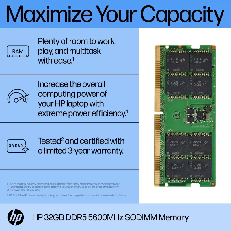 Pamięć HP 32GB DDR5 5600 SODIMM, 32 GB, DDR5, 5600 MHz, 262-pin SO-DIMM