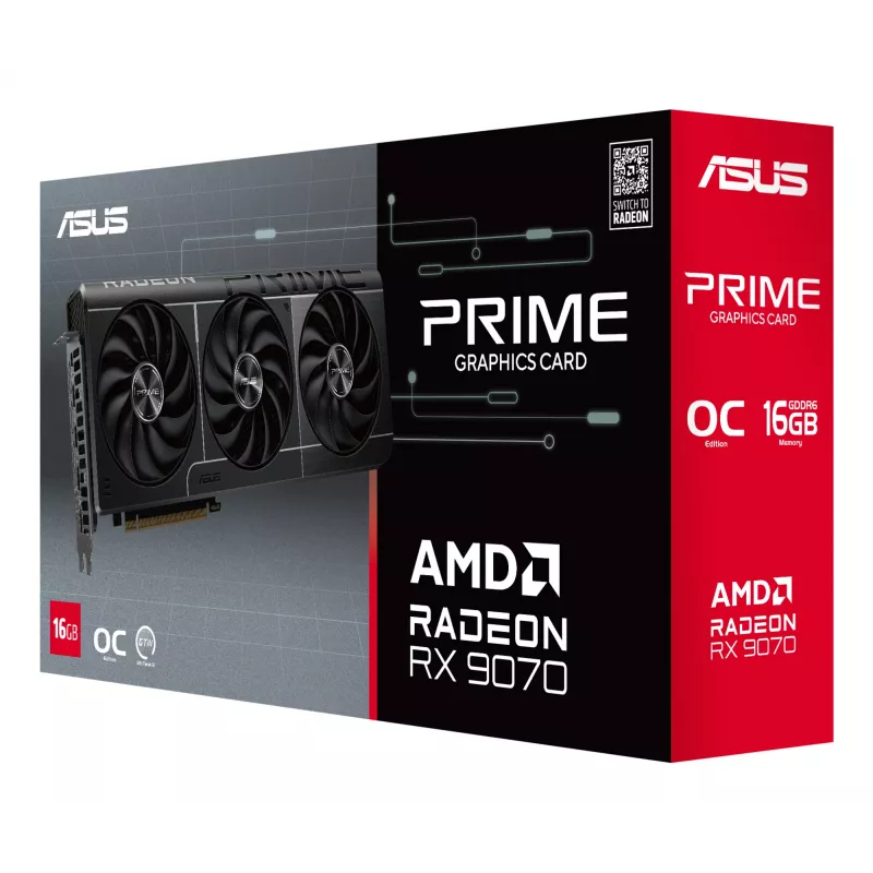 Karta graficzna ASUS Radeon RX 9070 16 GB GDDR6 PCIe 5.0 256-bit, chłodzenie 3-wentylatorowe, PCI Express 5.0