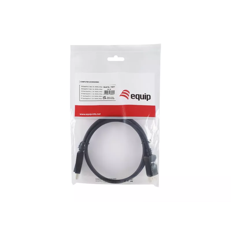 Equip DisplayPort 2.1 Cable, 1.0m, 16K/60Hz, 40Gbps, 1 m, DisplayPort, DisplayPort, Męski, Męski, 15360 x 8640 pikseli