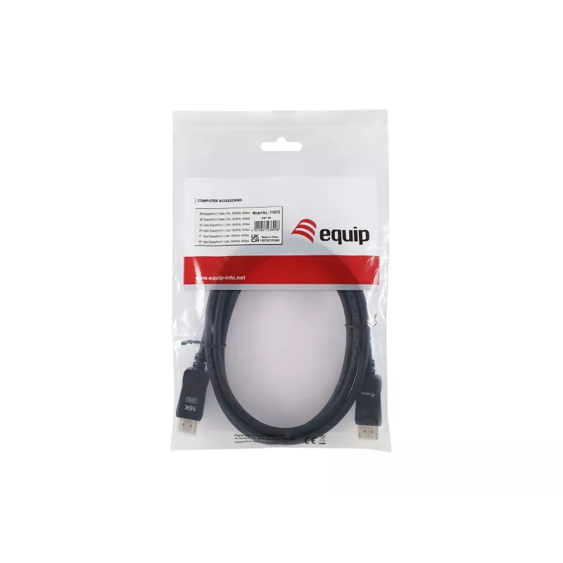 Equip DisplayPort 2.1 Cable, 2.0m, 16K/60Hz, 40Gbps, 2 m, DisplayPort, DisplayPort, Męski, Męski, 15360 x 8640 pikseli