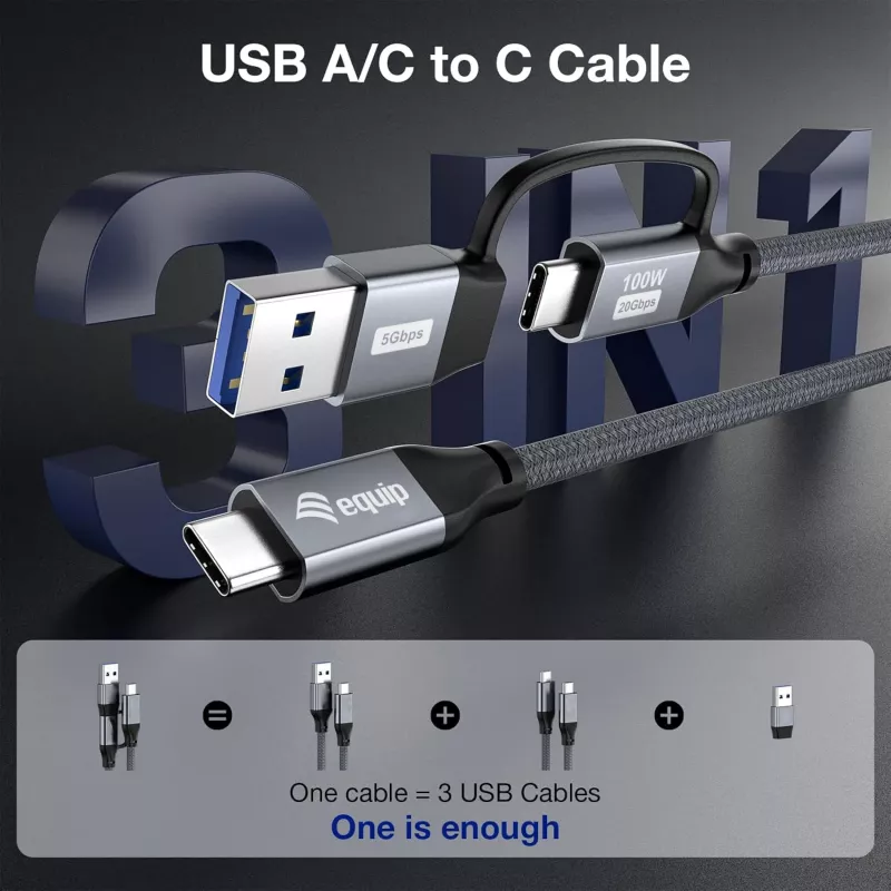 Kabel USB Equip 128433 USB 3.2 Gen 2×2 3 m USB A/USB C USB C Czarny