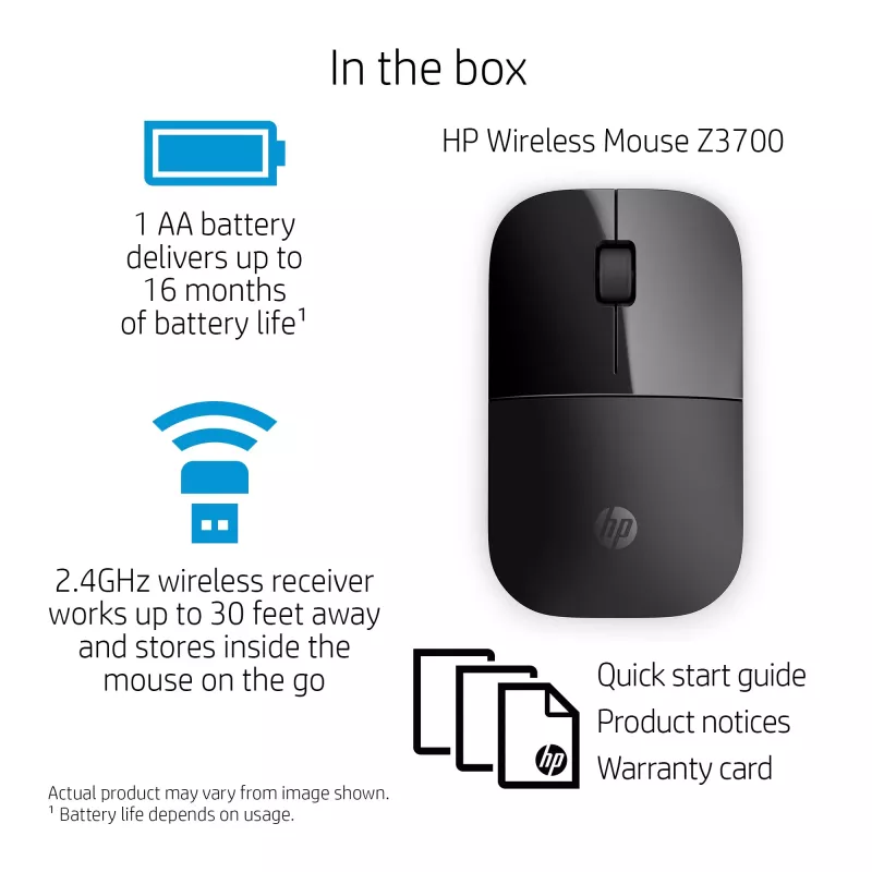 Mysz bezprzewodowa HP Z3700 Czarna, oburęczna, optyczna, RF Wireless, 1200 DPI, czarna