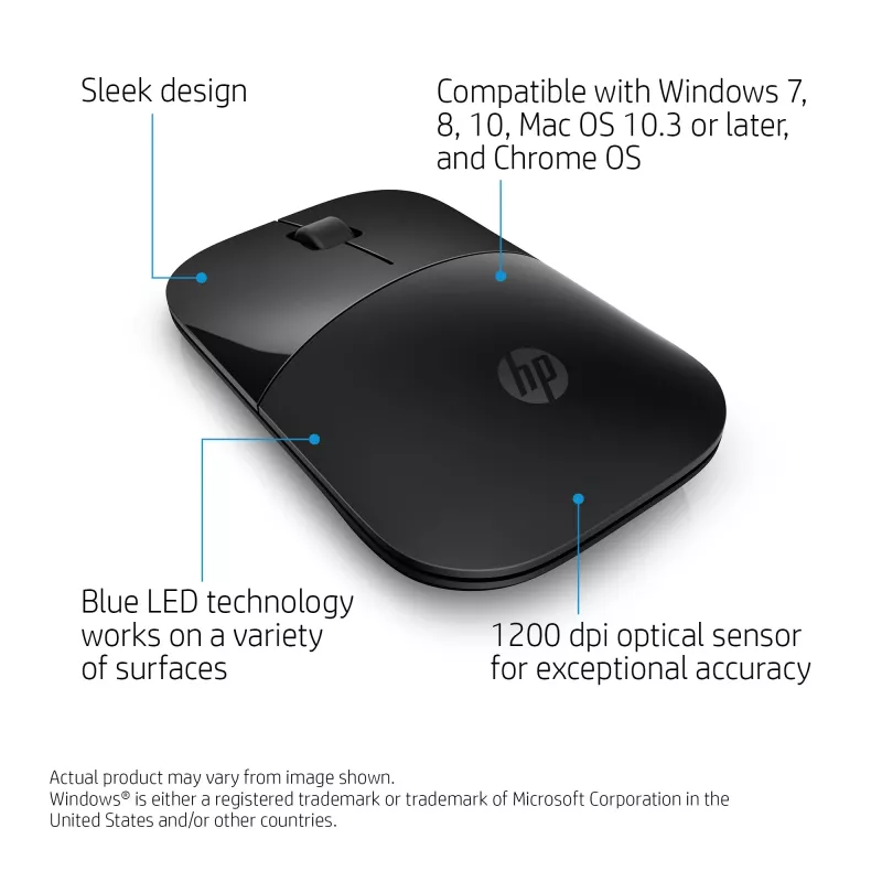 Mysz bezprzewodowa HP Z3700 Czarna, oburęczna, optyczna, RF Wireless, 1200 DPI, czarna