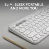 Kompaktowa mini klawiatura Logitech Pebble Keys 2 K380s — RF Wireless + Bluetooth, QWERTY US International, biała