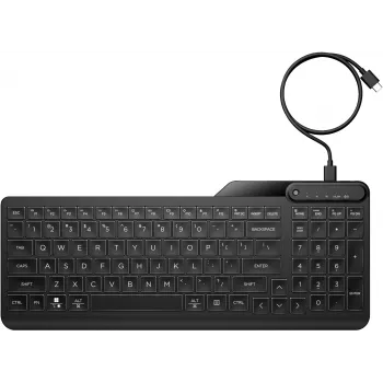 Klawiatura przewodowa HP 405 z podświetleniem, dla wielu urządzeń, pełnowymiarowa (100%), przewodowa, USB, membranowa, QWERTY, czarna