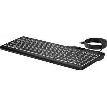 Klawiatura przewodowa HP 405 z podświetleniem, dla wielu urządzeń, pełnowymiarowa (100%), przewodowa, USB, membranowa, QWERTY, czarna