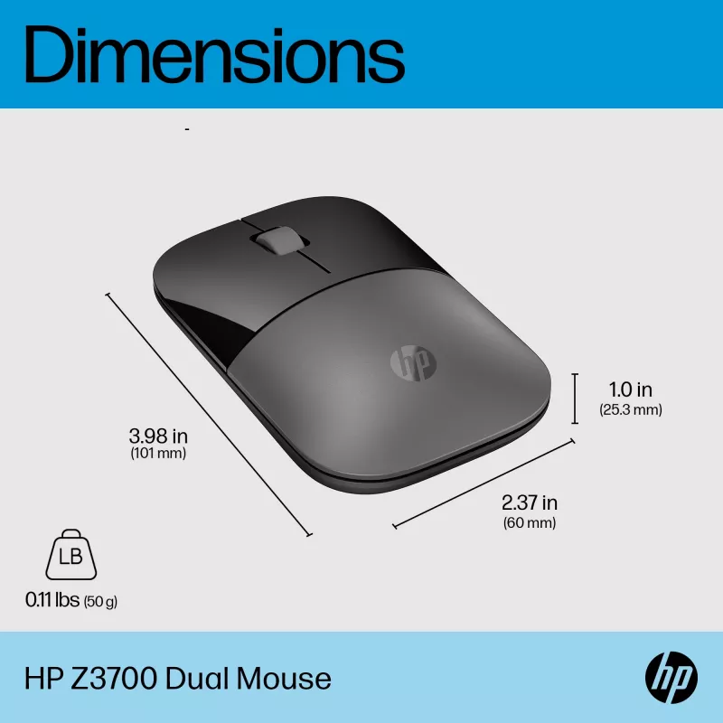 Mysz HP Z3700 Dual Silver, oburęczna, bezprzewodowa RF + Bluetooth, srebrna