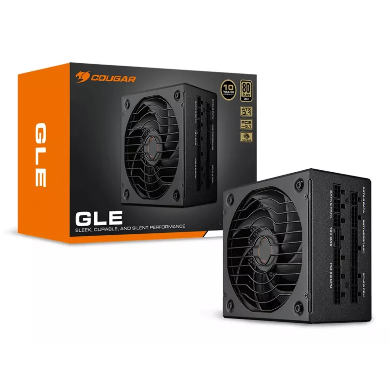 Zasilacz COUGAR GLE 1000W ATX3.1 / 80 Plus Gold, 1000 W, 100 - 240 V, 50/60 Hz, 15-7.5 A, 120 W, 1000 W