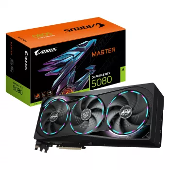 Karta graficzna GIGABYTE AORUS GeForce RTX 5080 MASTER 16G - 16 GB GDDR7, 256-bit, PCI-E 5.0, taktowanie rdzenia 2805 MHz, 3 x DisplayPort, 1 x HDMI, GV-N5080AORUS M-16GD