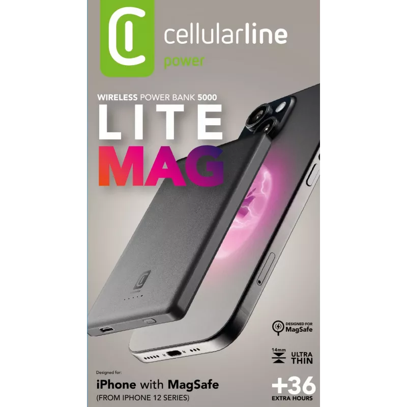 Cellularline Mag Lite 5000 Powerbank bezprzewodowy 5000 mAh kompatybilny z technologią MagSafe