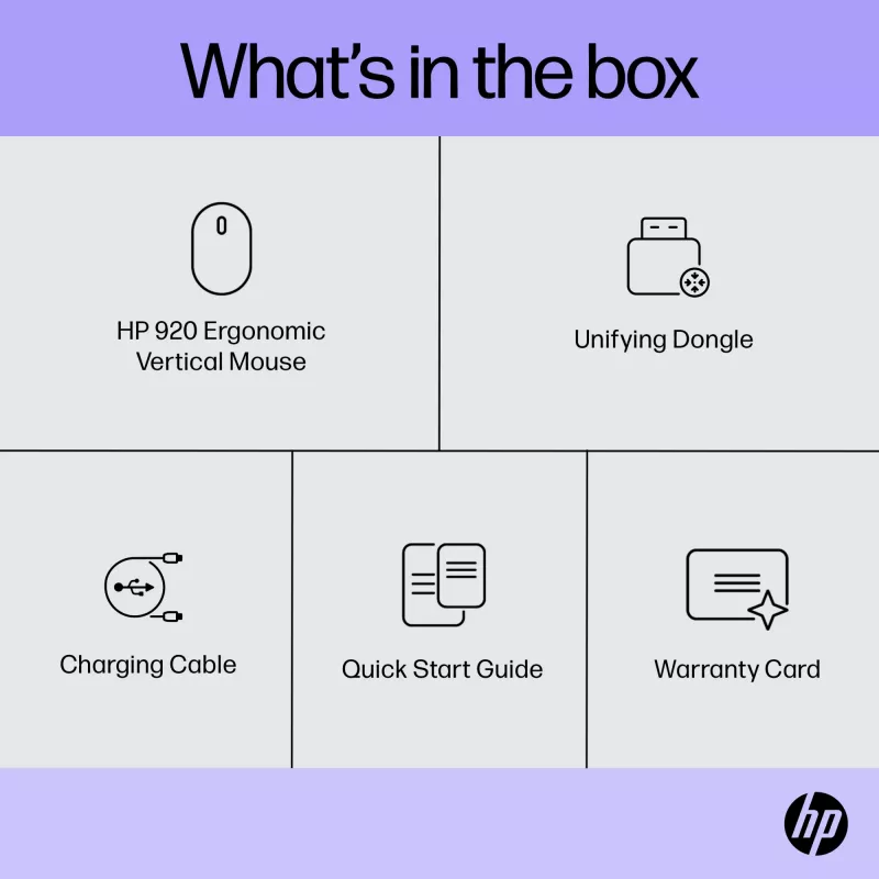 Mysz bezprzewodowa ergonomiczna HP 920, praworęczna, konstrukcja pionowa, Bluetooth + USB Type-A, 4000 DPI, czarna
