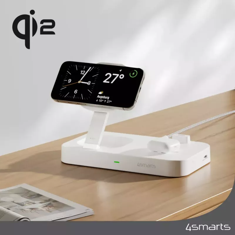 Ładowarka bezprzewodowa 4smarts Qi2 Universal Biała Szybkie ładowanie Wewnętrzna AC 12V