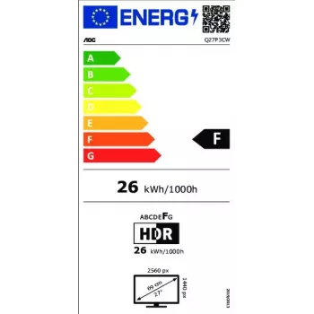 Monitor komputerowy AOC Q27P3CW 68,6 cm (27 cali) 2560 x 1440 pikseli Quad HD LED Czarny