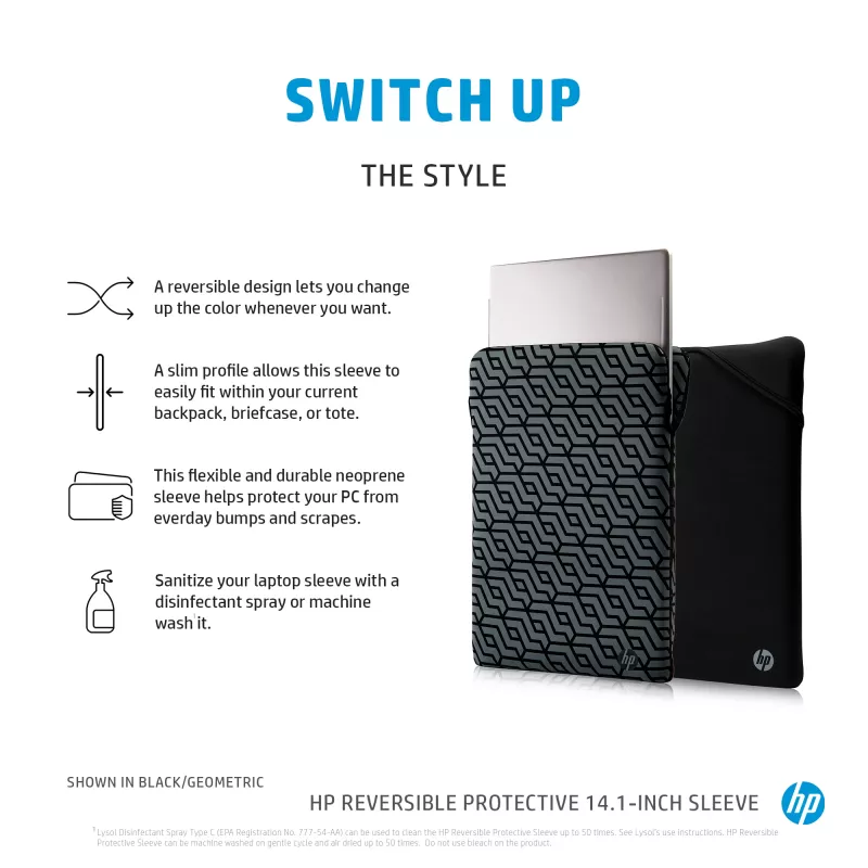 HP Reversible Protective 14.1-inch niebieski Laptop Sleeve, Sleeve case, 160 g