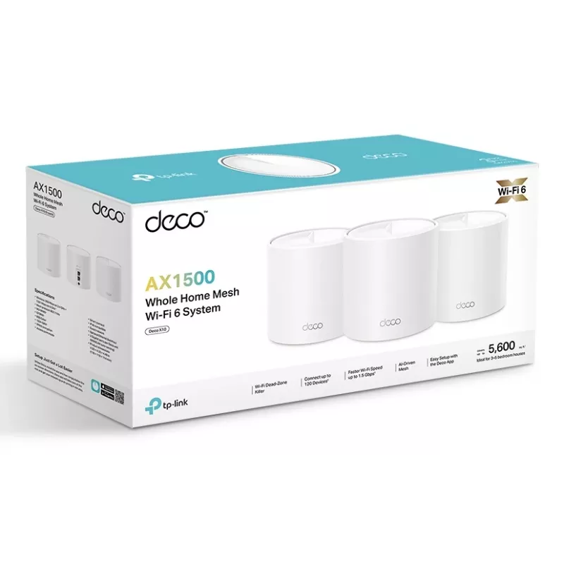 TP-Link AX1500 Całodomowy System Mesh Wi-Fi 6, 3 sztuki, Biały, Wewnętrzny, System Mesh, Zasilanie, Dwuzakresowy (2,4 GHz / 5 GHz), Wi-Fi 6 (802.11ax)