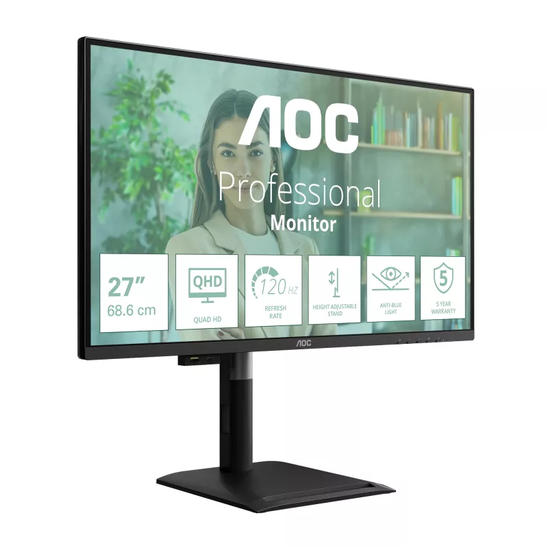 Monitor komputerowy AOC Q27P4U 68,6 cm (27 cali) 2560 x 1440 pikseli Wide Quad HD Czarny