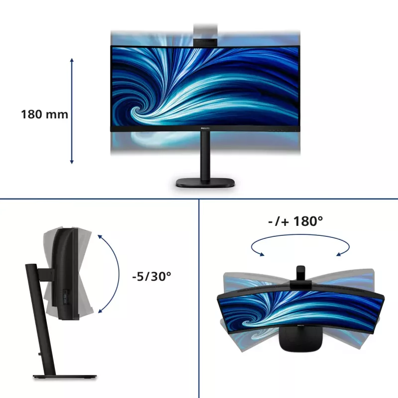 Philips 3000 series 34B2U3600CH/00 monitor komputerowy 86.4 cm (34 cale) 3440 x 1440 pikseli Wide Quad HD LCD Czarny