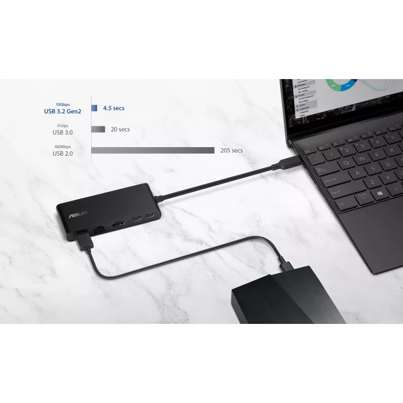 ASUS Dual 4K USB-C Dock DC201 Przewodowy USB 3.2 Gen 2 (3.1 Gen 2) Type-C Czarny