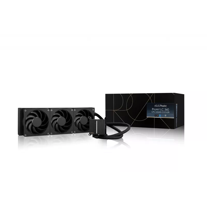 Zestaw chłodzenia cieczą ASUS ProArt LC 360 Czarny — 3 wentylatory 120 mm 800–2200 RPM, radiator 360 mm, miedziana podstawa, węże 40 cm