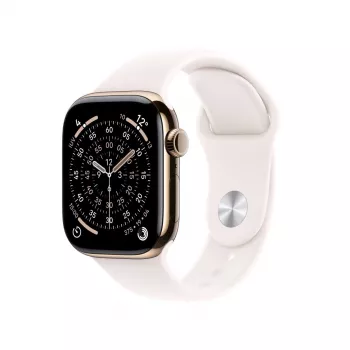 APPLE Watch Series 11 GPS + Cellular 46mm złota koperta tytanowa z jasnoróżowym paskiem Sport Band S/M