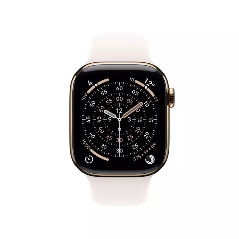APPLE Watch Series 11 GPS + Cellular 46mm złota koperta tytanowa z jasnoróżowym paskiem Sport Band S/M
