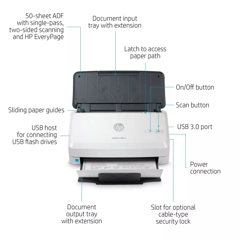 HP Scanjet Pro 3000 s4 Skaner arkuszowy 600 x 600 DPI A4 Czarny, Biały