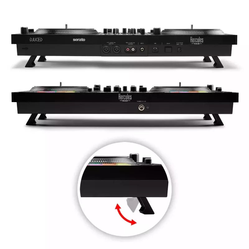 Hercules INPULSE T7 Czarny kontroler DJ — gniazdo słuchawkowe 3,5 mm/6,35 mm, kabel USB, 652×350×90 mm