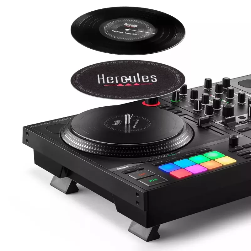 Hercules INPULSE T7 Czarny kontroler DJ — gniazdo słuchawkowe 3,5 mm/6,35 mm, kabel USB, 652×350×90 mm