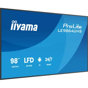 iiyama LE9864UHS-B1AG Wyświetlacz reklamowy Cyfrowy panel płaski 2.49 m (98 cali) Wi-Fi 500 cd/m² 4K Ultra HD Czarny Wbudowany procesor Android 24/7