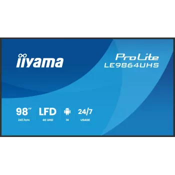 iiyama LE9864UHS-B1AG Wyświetlacz reklamowy Cyfrowy panel płaski 2.49 m (98 cali) Wi-Fi 500 cd/m² 4K Ultra HD Czarny Wbudowany procesor Android 24/7