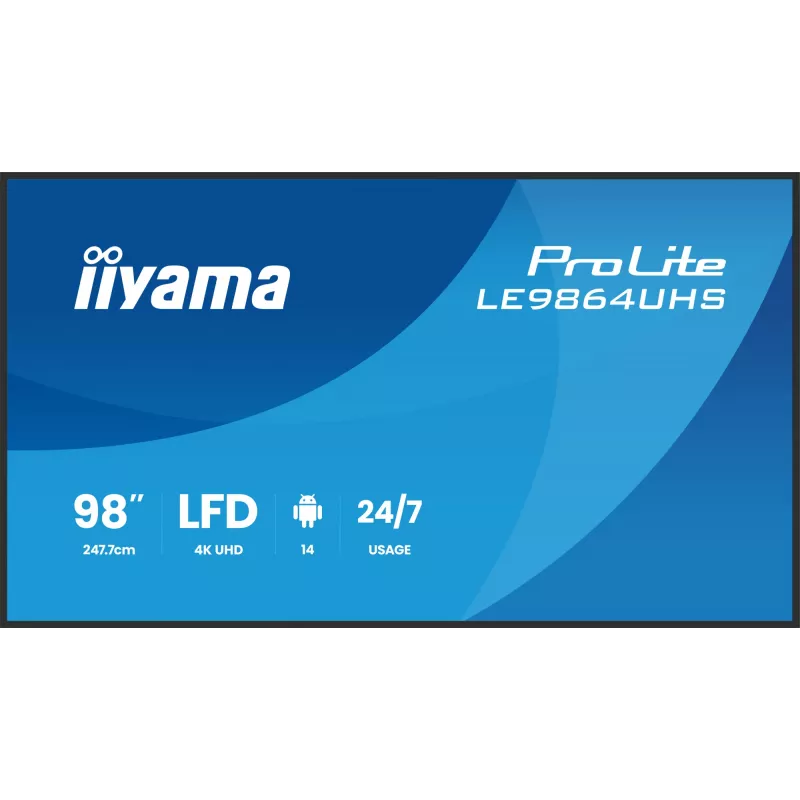 iiyama LE9864UHS-B1AG Wyświetlacz reklamowy Cyfrowy panel płaski 2.49 m (98 cali) Wi-Fi 500 cd/m² 4K Ultra HD Czarny Wbudowany procesor Android 24/7