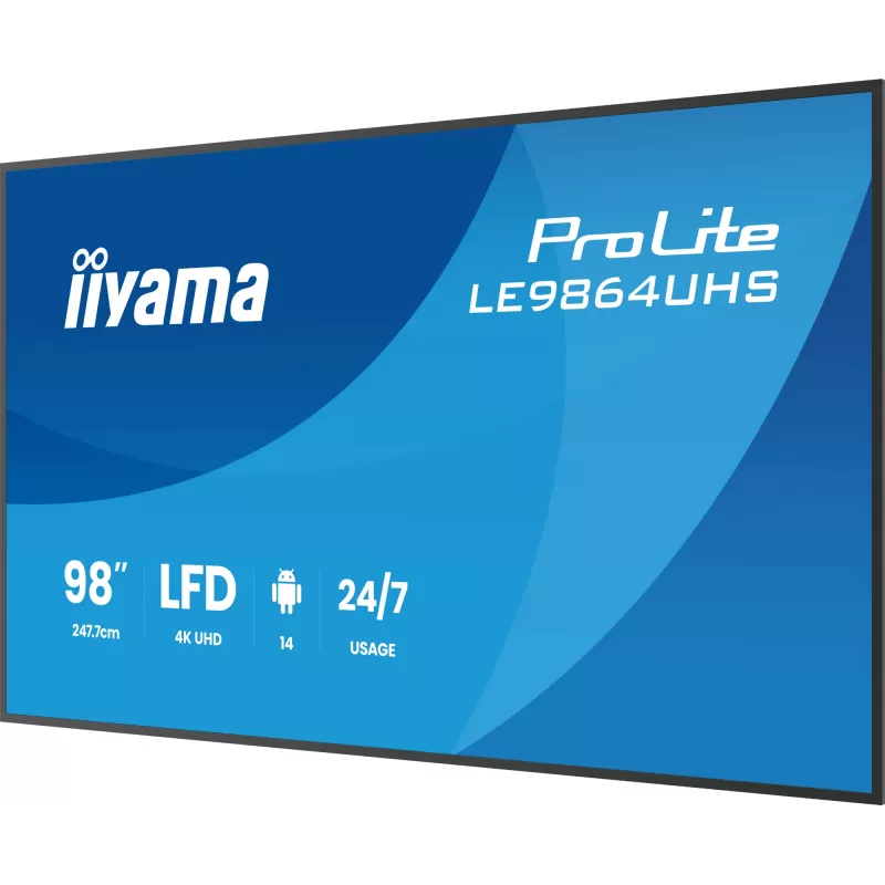 iiyama LE9864UHS-B1AG Wyświetlacz reklamowy Cyfrowy panel płaski 2.49 m (98 cali) Wi-Fi 500 cd/m² 4K Ultra HD Czarny Wbudowany procesor Android 24/7